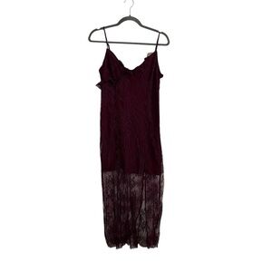 Urban Outfitters UO Real Love Lace Dress with Slit Plum Burgundy-NWT-Size Large